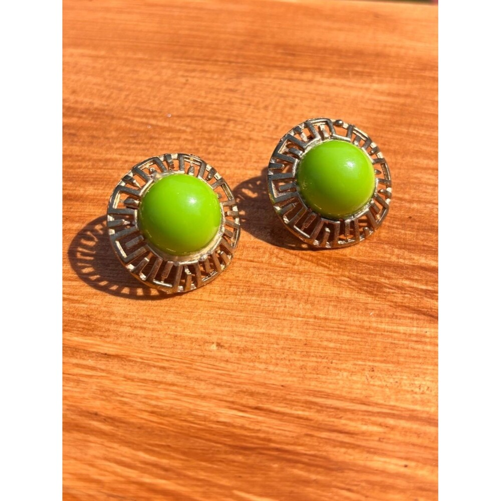 Vintage Clip On Earrings Green
